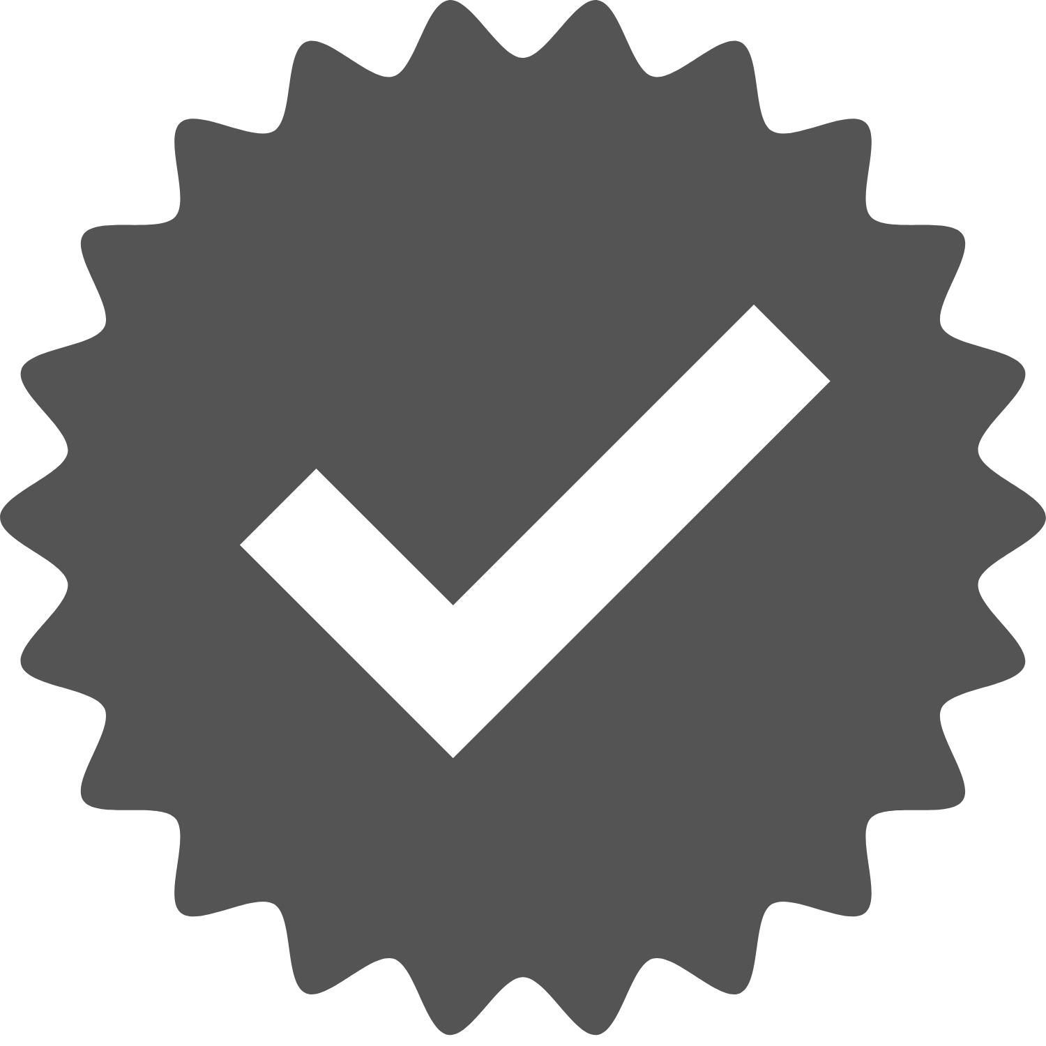 Un badge ou un autocollant avec un symbole de coche en blanc sur fond gris