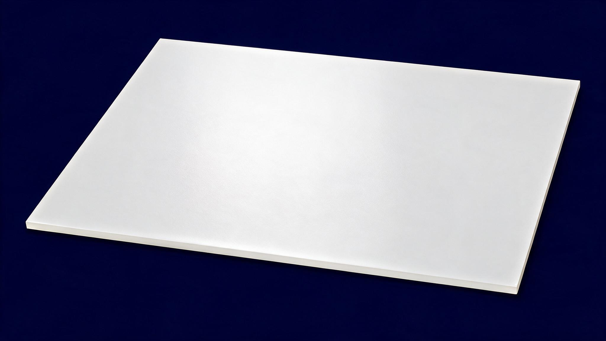 A rectangular sheet of white polycarbonate against a dark blue background (AI generated)