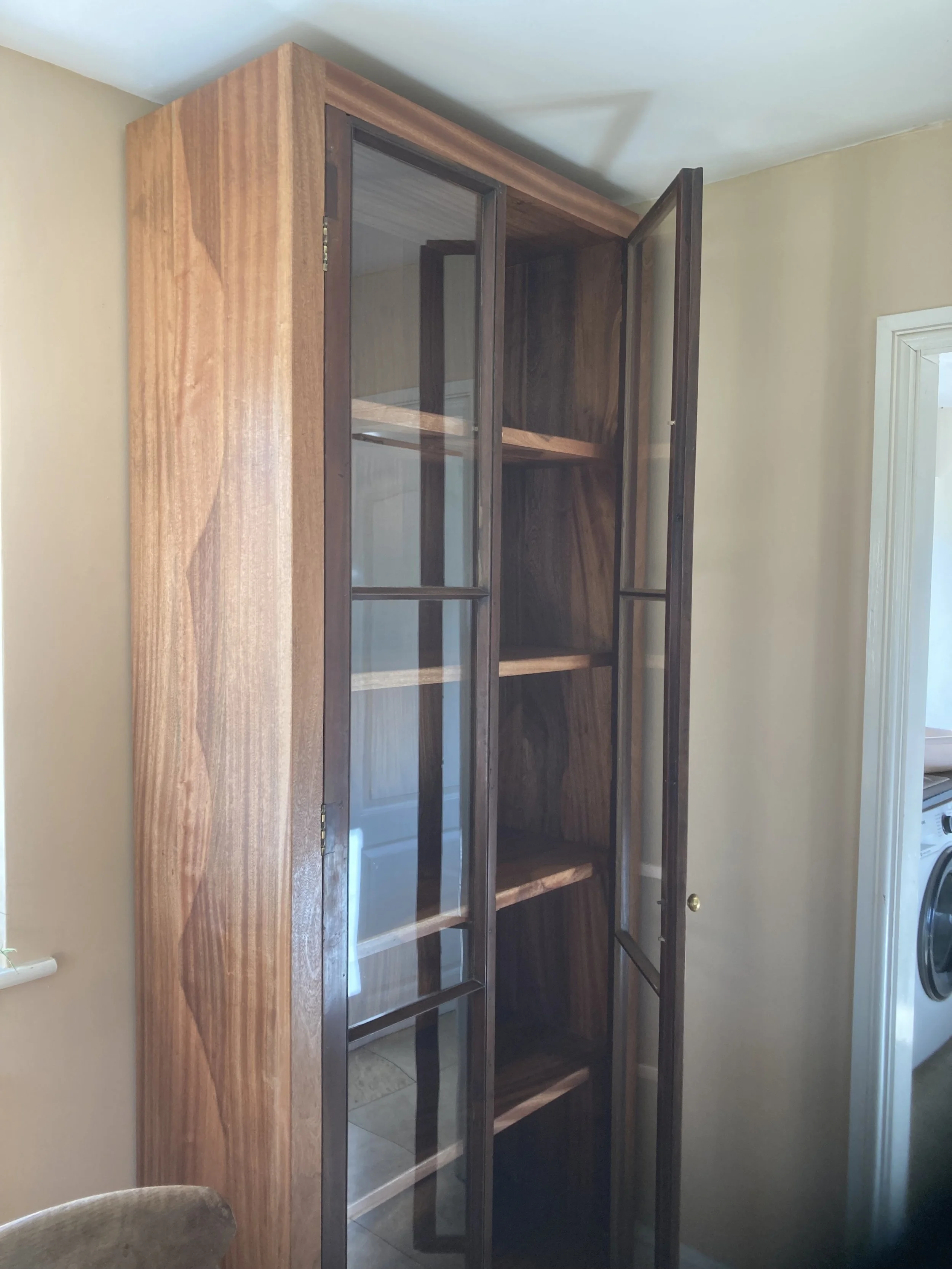 Sapele cabinet built to house original glass fronted doors