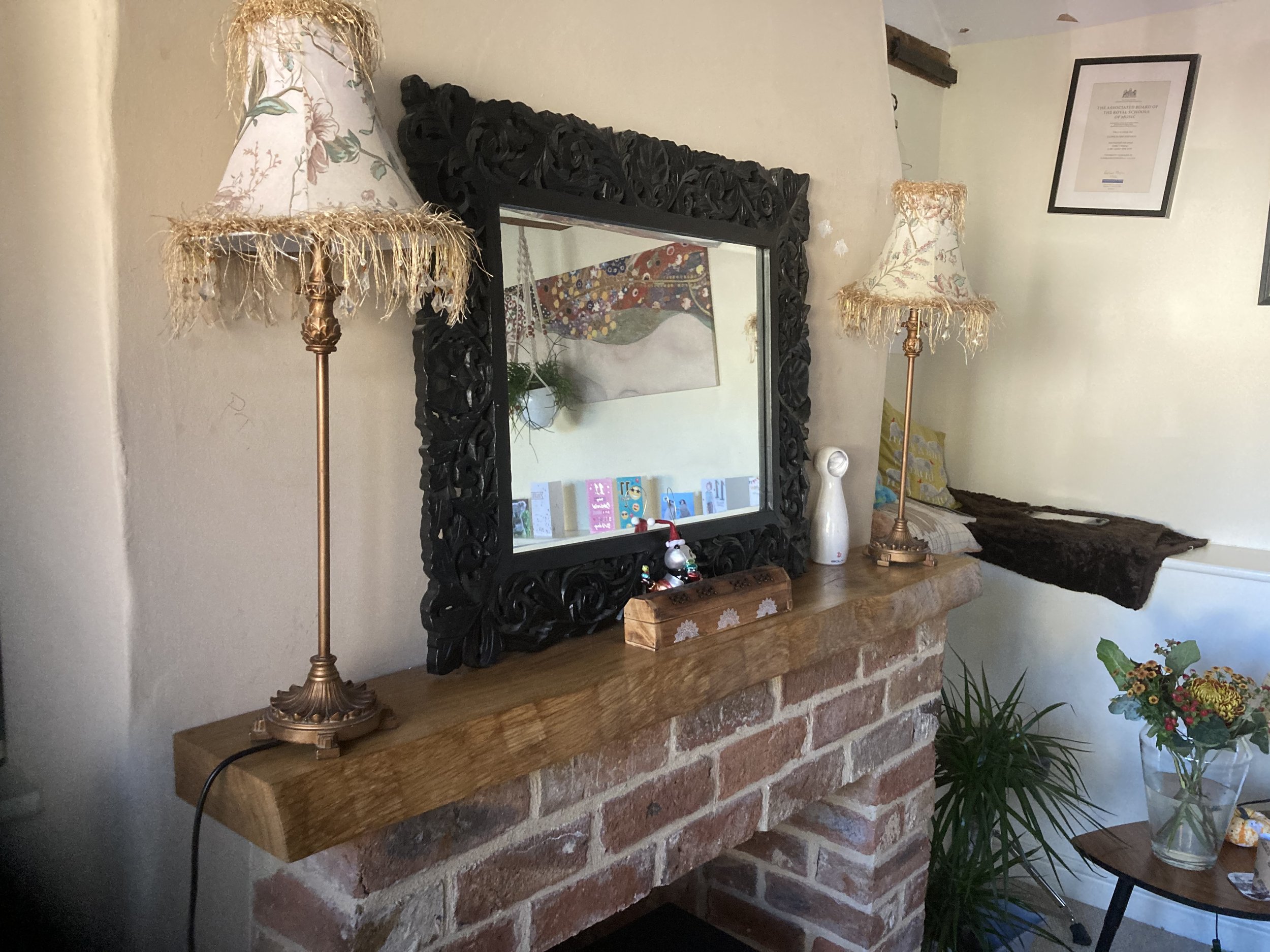 Waney edged oak mantel