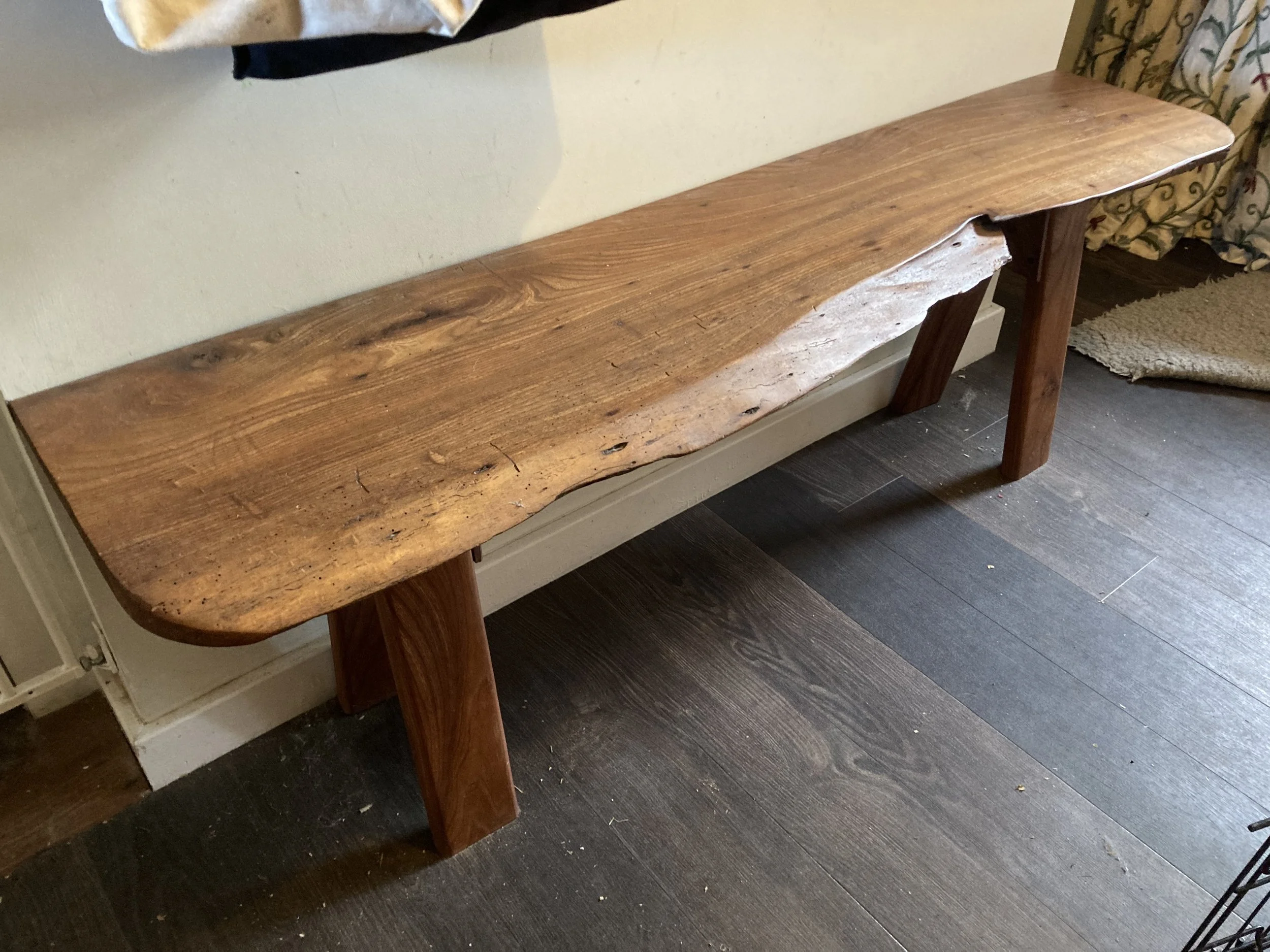 Live edged hallways bench in elm