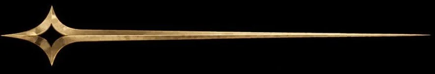 A long, thin golden sword with a decorative hilt and a star-shaped pommel