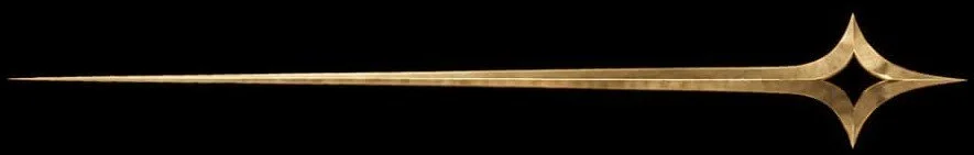 A long, thin sword with a decorative tip and a gold-colored hilt.