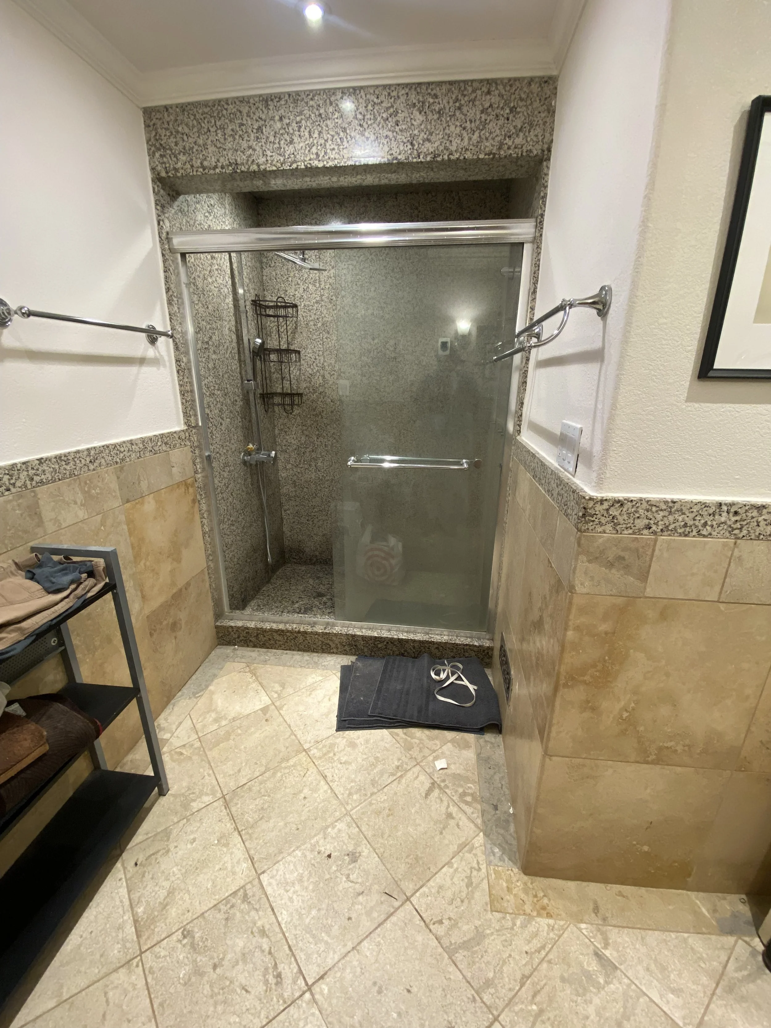 Before: Dark shower.