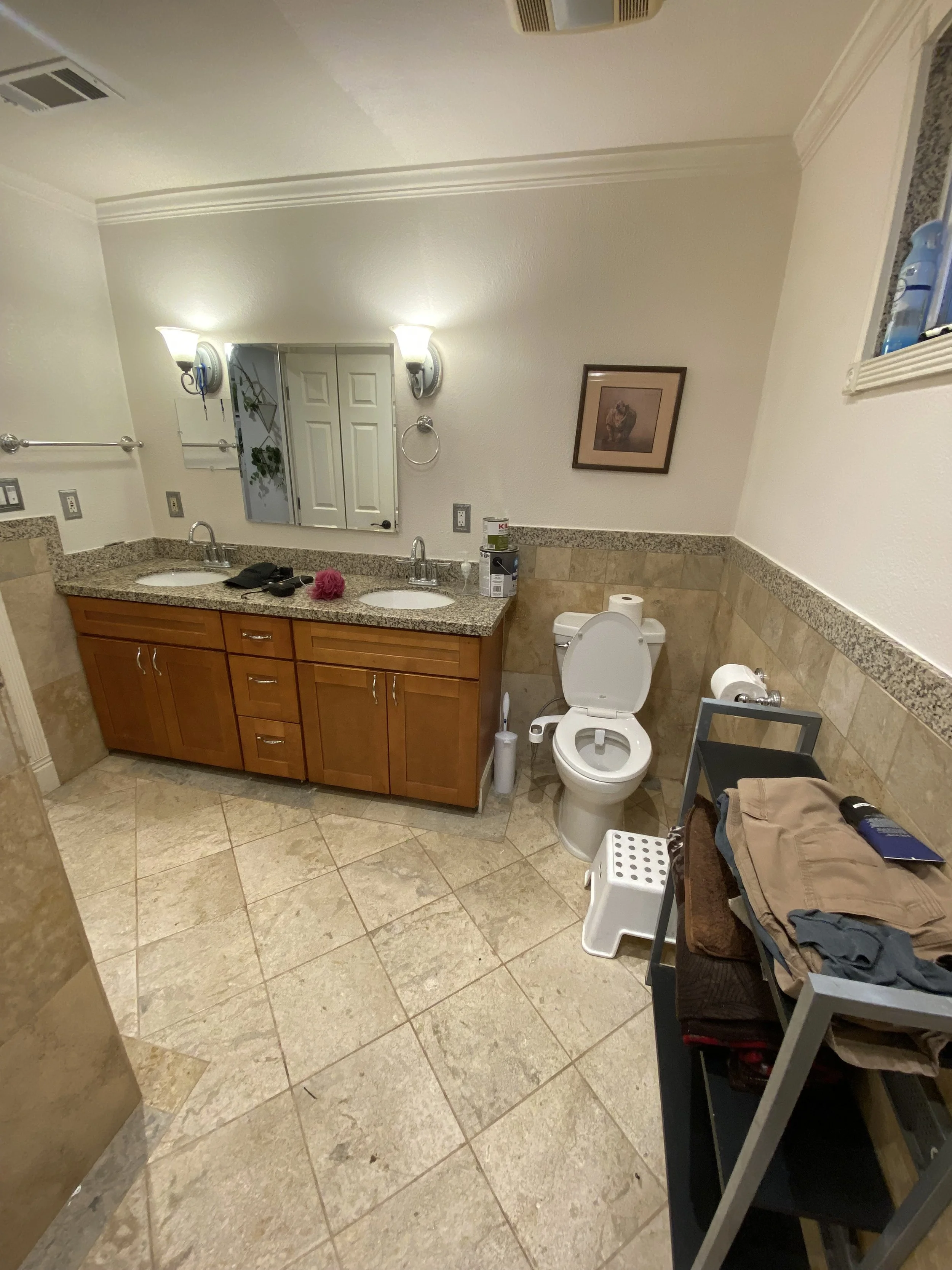 Before: Low cabinet, single mirror
