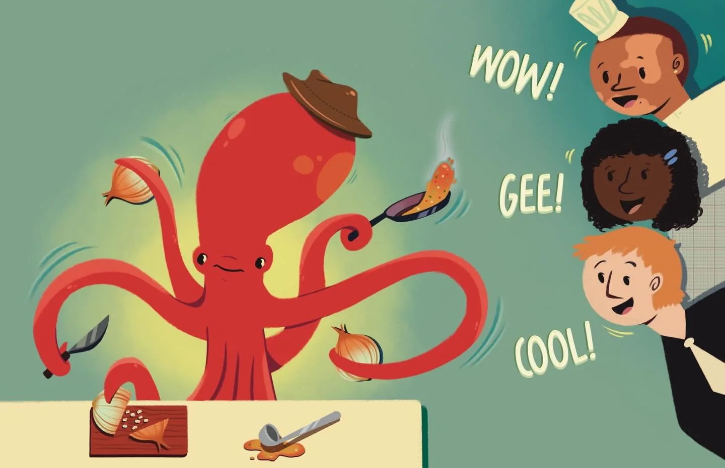 Ollie the octopus discovers he prefers the kitchen over his tank. 

#children_illustration #childrensbooks #digitalillustrations #childrensbookillustrator #childrensbookauthor