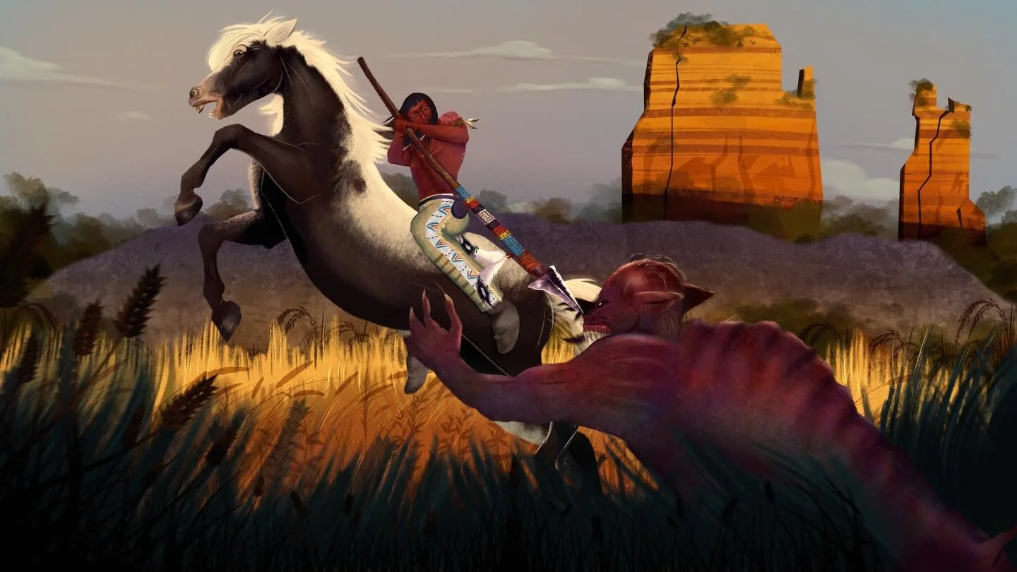 Concept art for a fictional game I designed for a class! 
.
.
.
.
.
These pieces are very near and dear to me and what they represent, an obvious metaphor for colonialism and the hardships Native people all around the world have had to endure at the 