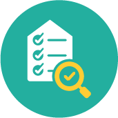 A teal circular icon with a white checklist and a magnifying glass, representing the scholarship and goal-setting support SVS provides for youth.