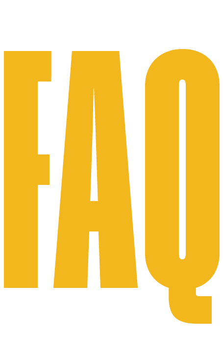 Yellow and black FAQ text graphic.