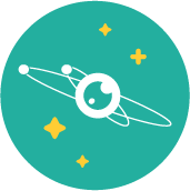 A teal circular icon featuring the white Visions of Science logo surrounded by stars, representing a youth scholar's engagement in the SVS STEM journey.
