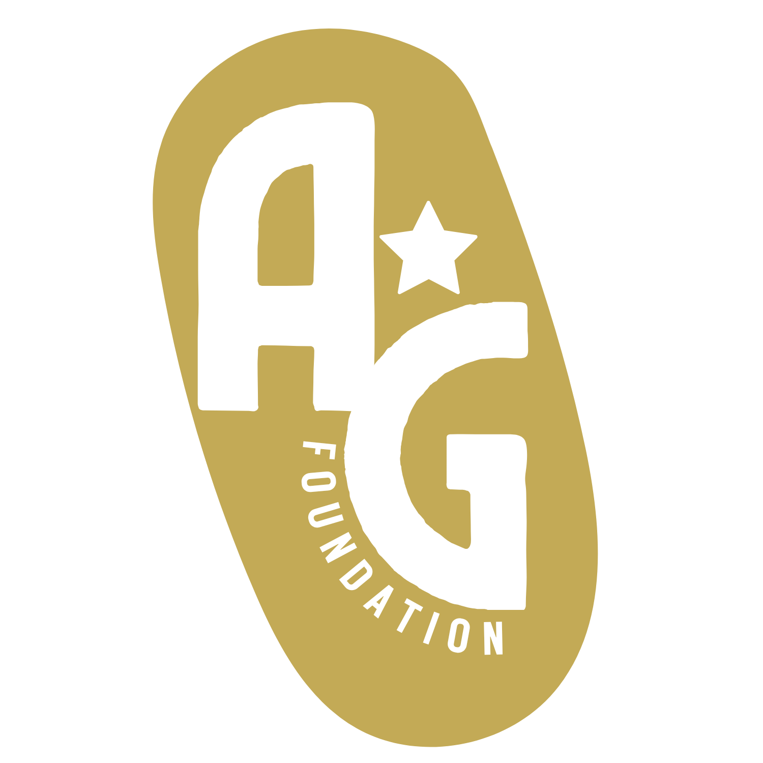 Athena Grace Emblem featuring a gold oval-shaped logo with white text and a star, reading 'AG' and 'Foundation' above and below, indicating the foundation logo.