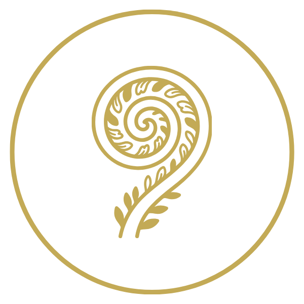 5 Pillars of Athena Grace Foundation, a circular emblem with a stylized gold spiral design in the center, outlined in gold on a white background.