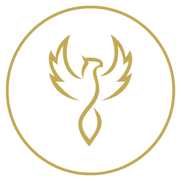 5 Pillars of Athena Grace Foundation, an emblem of a stylized bird with outstretched wings, enclosed in a gold circle.