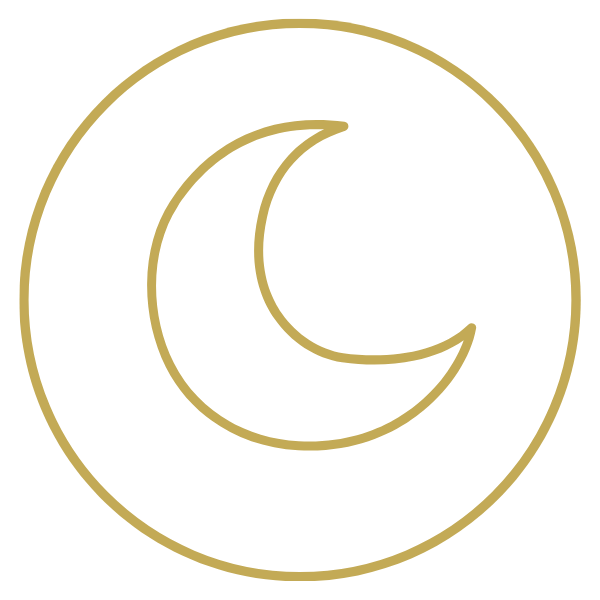 5 Pillars of Athena Grace Foundation, a circular emblem with a crescent moons, outlined in gold on a white background.