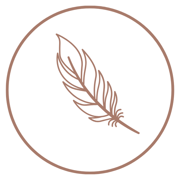 Athena Grace Foundation Mission Emblem, Line drawing of a feather inside a circular border.