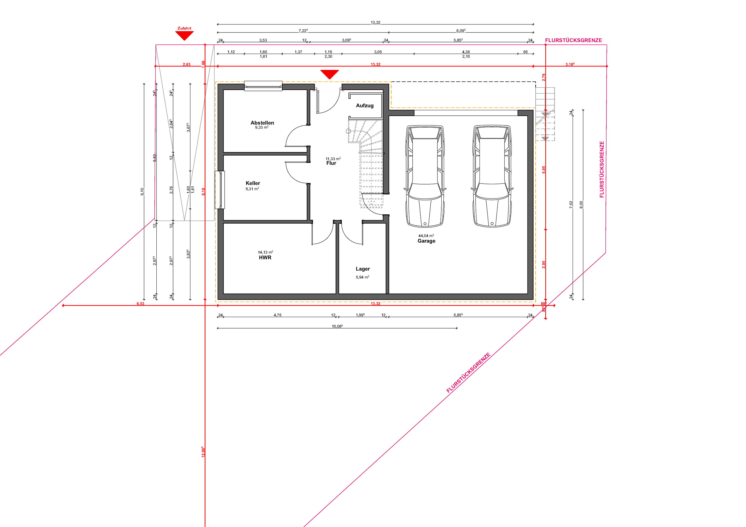 Grundriss Keller mit Garage