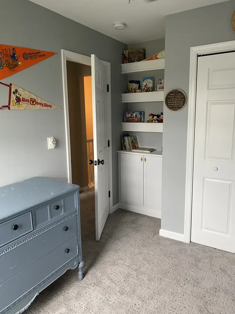 New bedroom in Milton with built in shelves and closet.