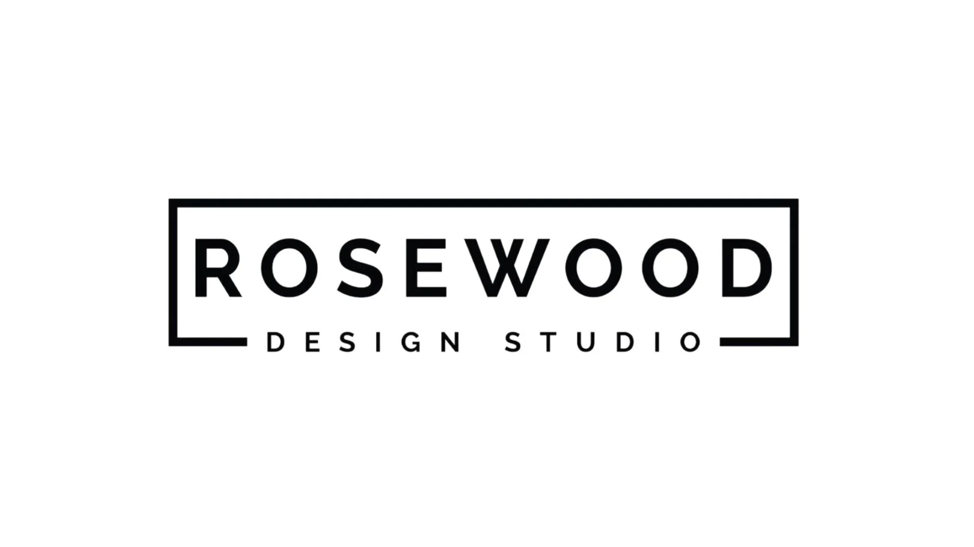 Black and white logo for Rosewood Design Studio with a rectangular outline and text inside.