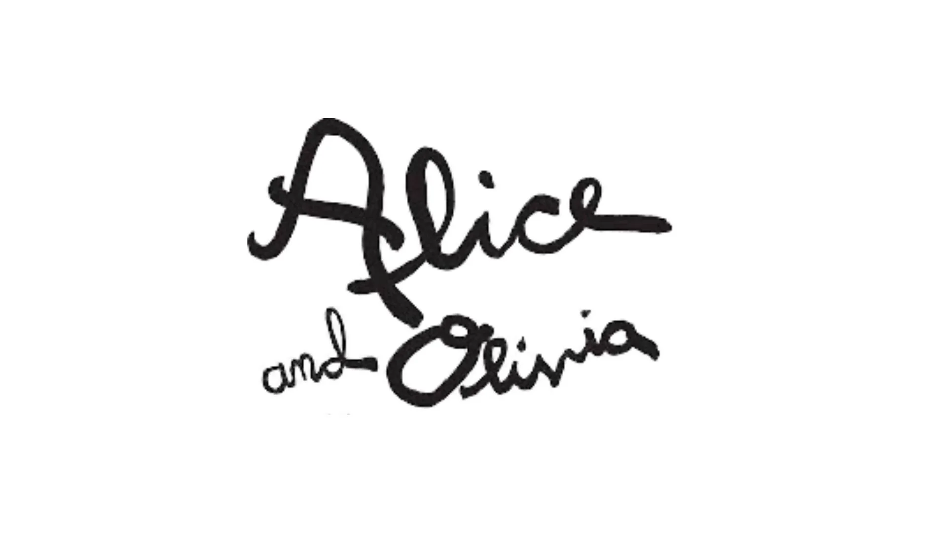 The image shows a handwritten logo that says 'Alice and Olivia' in black ink on a white background.