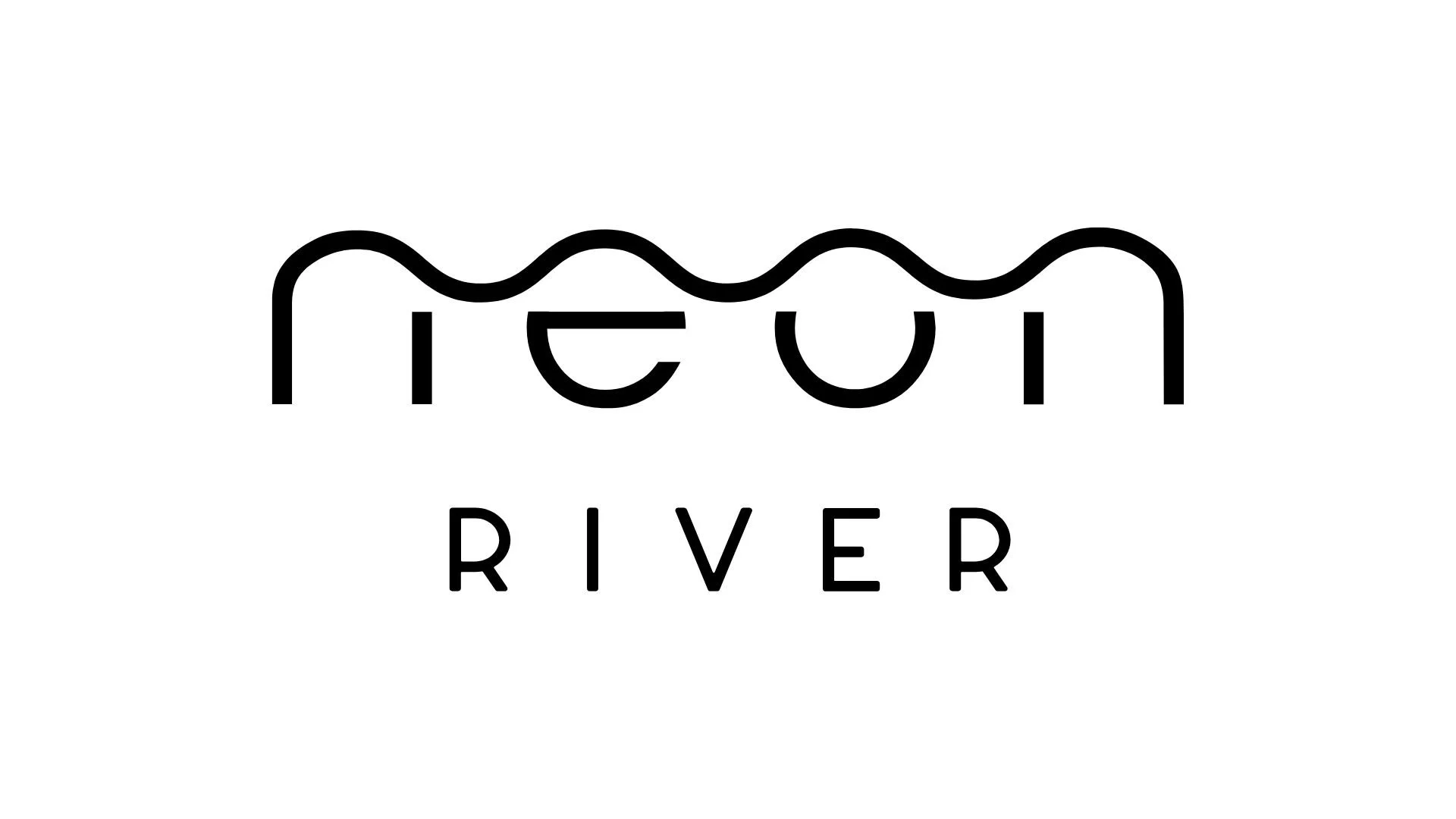Logo with stylized river with wavy line built into the word 'neon' above the word 'RIVER' in uppercase.