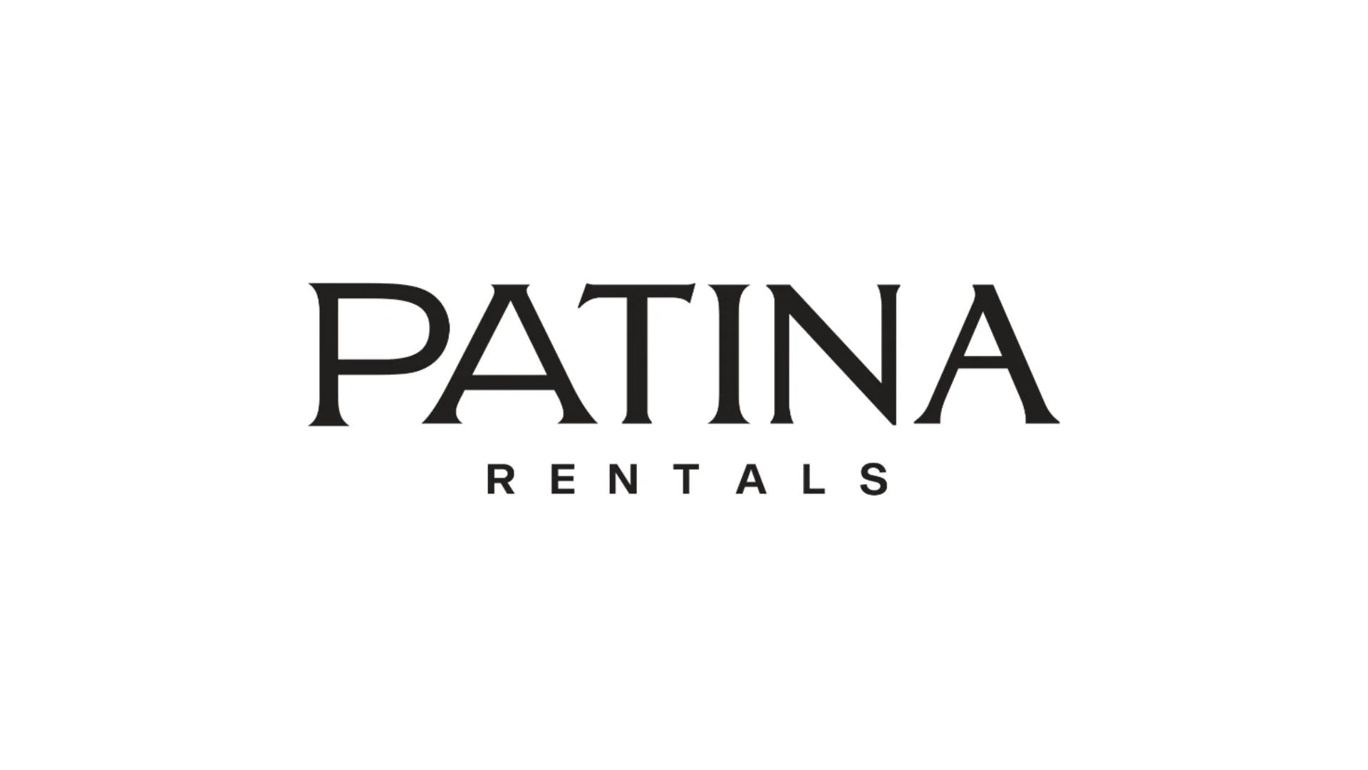 Logo of Patina Rentals with the company name in black text on a white background.