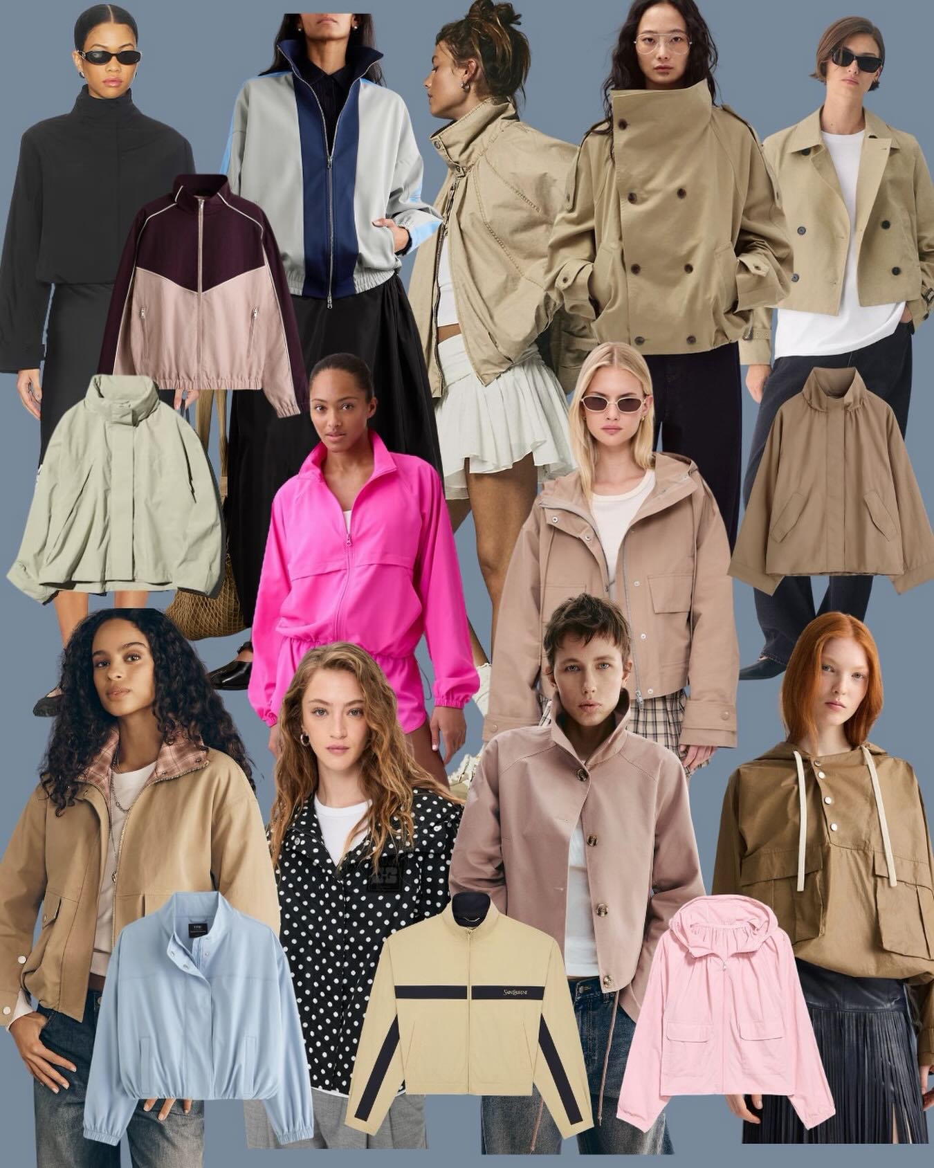 got your spring jacket yet? this year options abound.  funnel neck, trench, half-zip, hoodie, big buttons, sporty zipper.  nylon is my fave.  here&rsquo;s a mix of high and low.  a fit for alls styles and budgets! 

 

Comment SHOP below to receive a