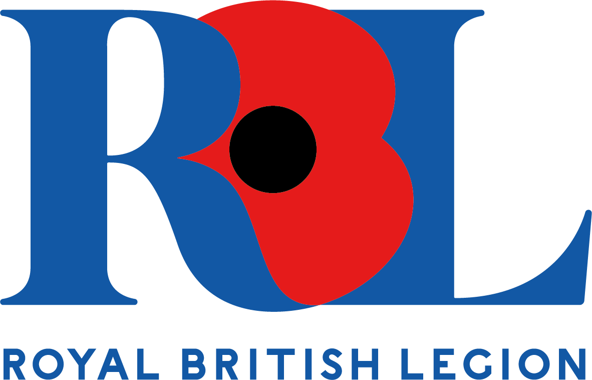 Logo of the Royal British Legion, featuring a stylized red poppy with a black center, and the abbreviation 'RBL' in blue letters.
