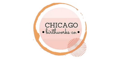 Logo for Chicago Birthworks Co. with pink and orange circular design elements.