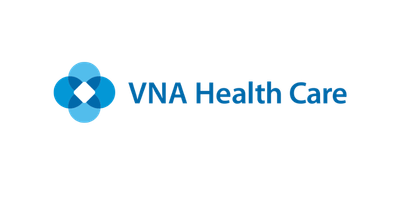 VNA Health Care logo with a blue and light blue floral symbol and the name in blue text.