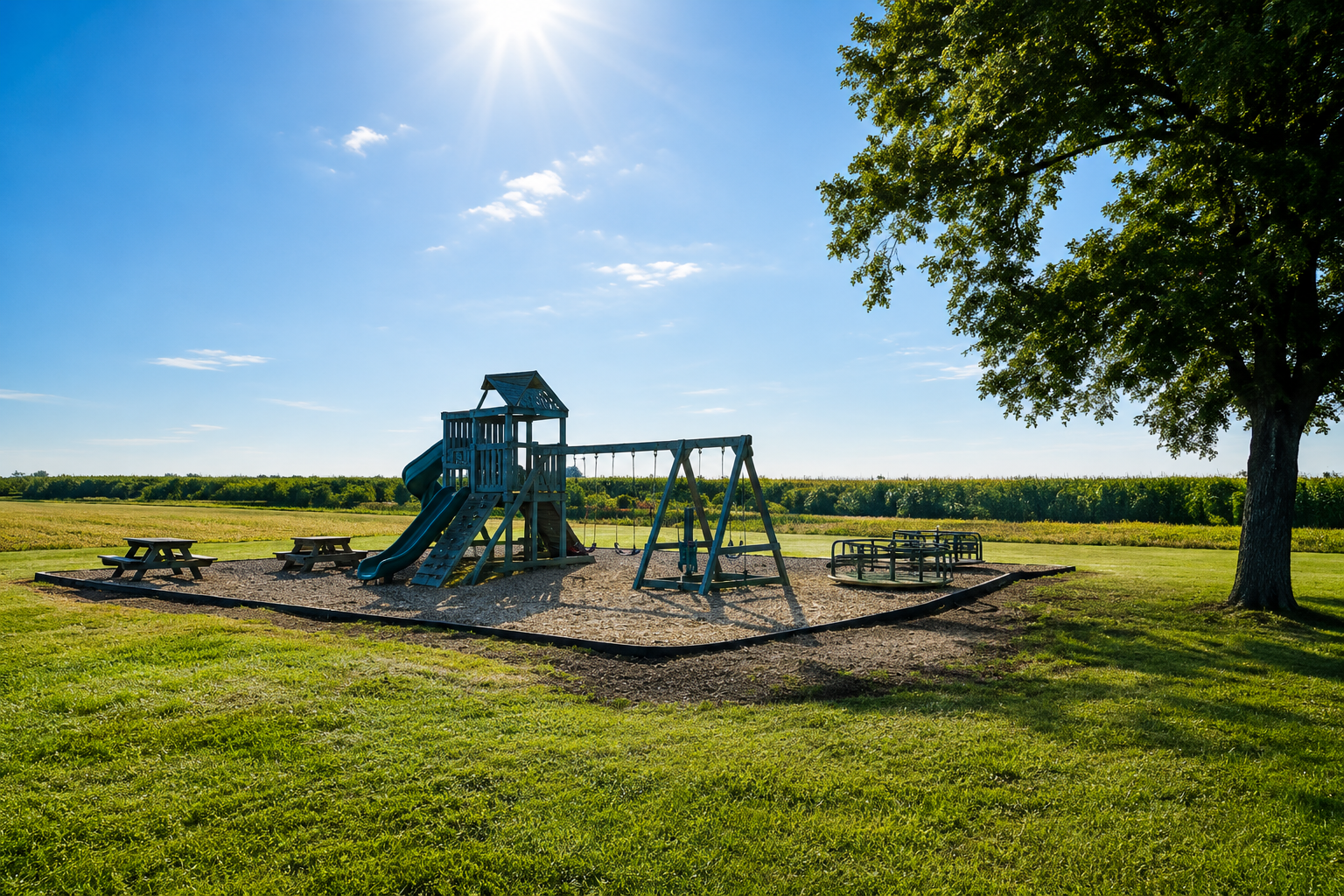 Bethlehem Lutheran Church grounds, Lund, Texas — playground, picnic tables, and open land available for community events and families.