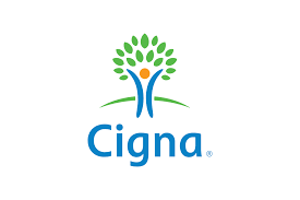 Cigna logo featuring a stylized tree with green leaves and a blue trunk, with the company name below.