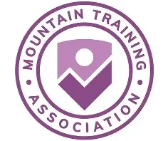 Logo of the Mountain Training Association in purple and white