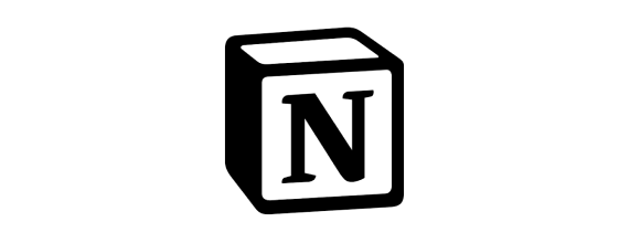 Simple black and white icon of a Notion app logo, a buffer cube with the letter N on the front face