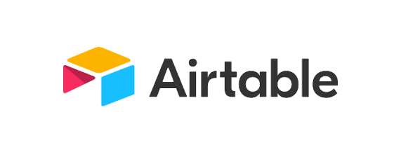 A logo with a 3D cube in yellow, pink, and blue, followed by the word 'Airtable' in black text.
