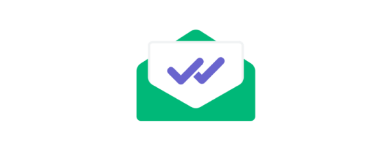 A check mark inside an envelope indicating a received or completed message or email.