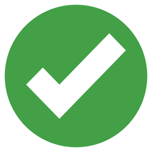Green circle with a black check mark in the center