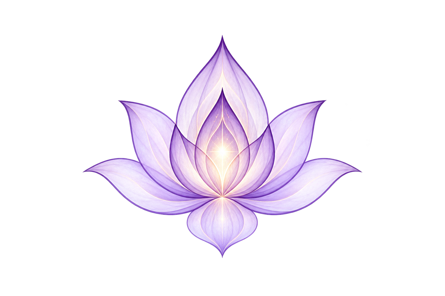 A luminous, purple lotus flower with glowing light at its center, layered petals, and a mystical appearance.