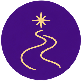 A glowing yellow star above a winding path on a dark purple background.