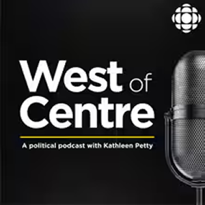 Title image for the podcast 'West of Centre' featuring a microphone and CBC logo.