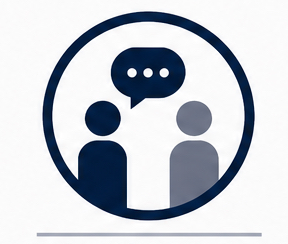 Icon of two people having a conversation with a speech bubble above them.