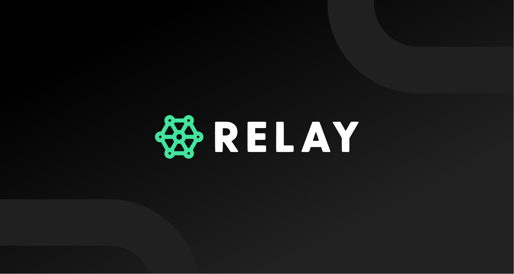 Black background with a green interconnected node graphic and the word 'RELAY' in white capital letters.