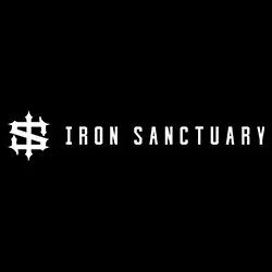 Black background with white Iron Sanctuary logo and text