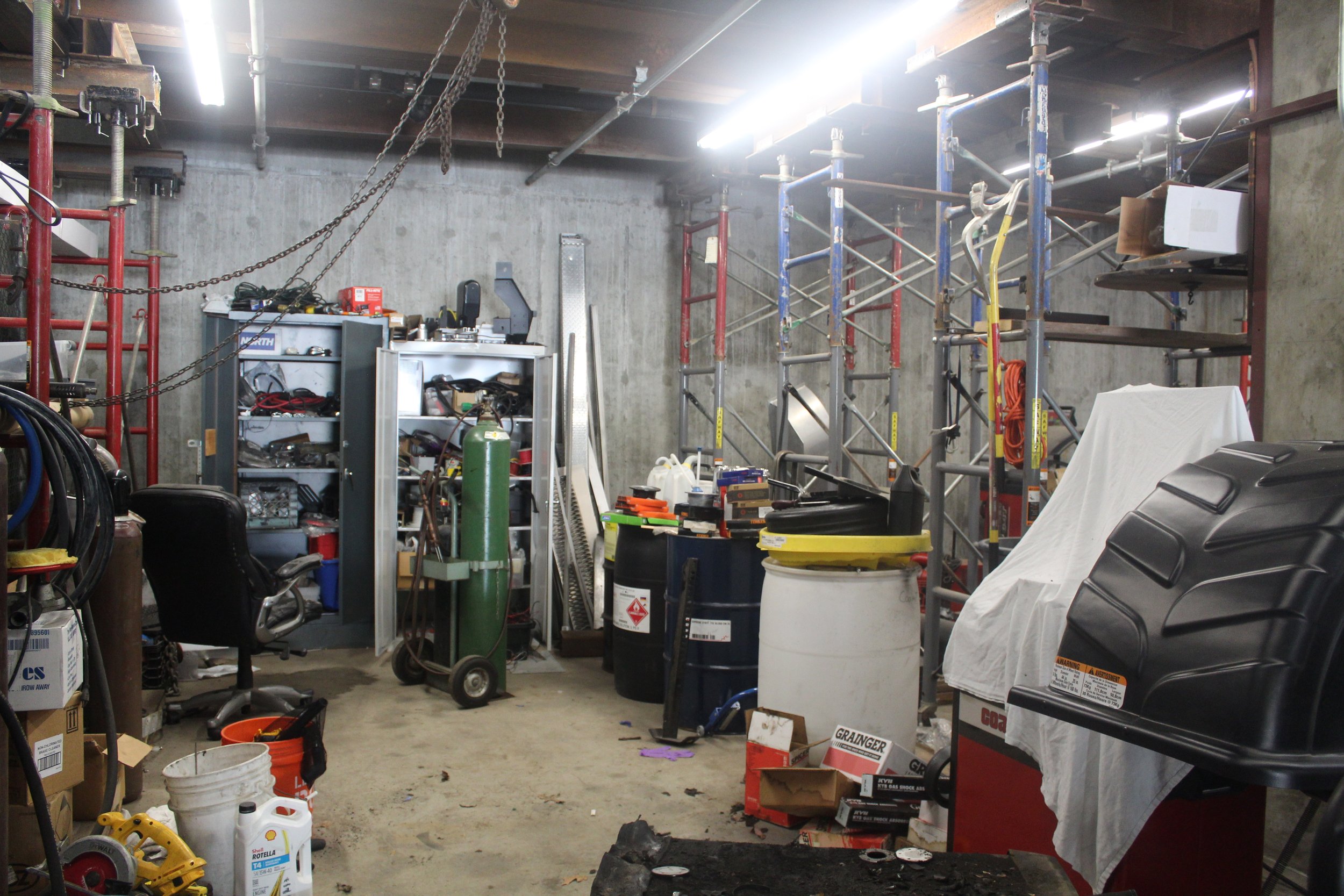 Supports in the mechanic's bay holding up the apparatus bay floor