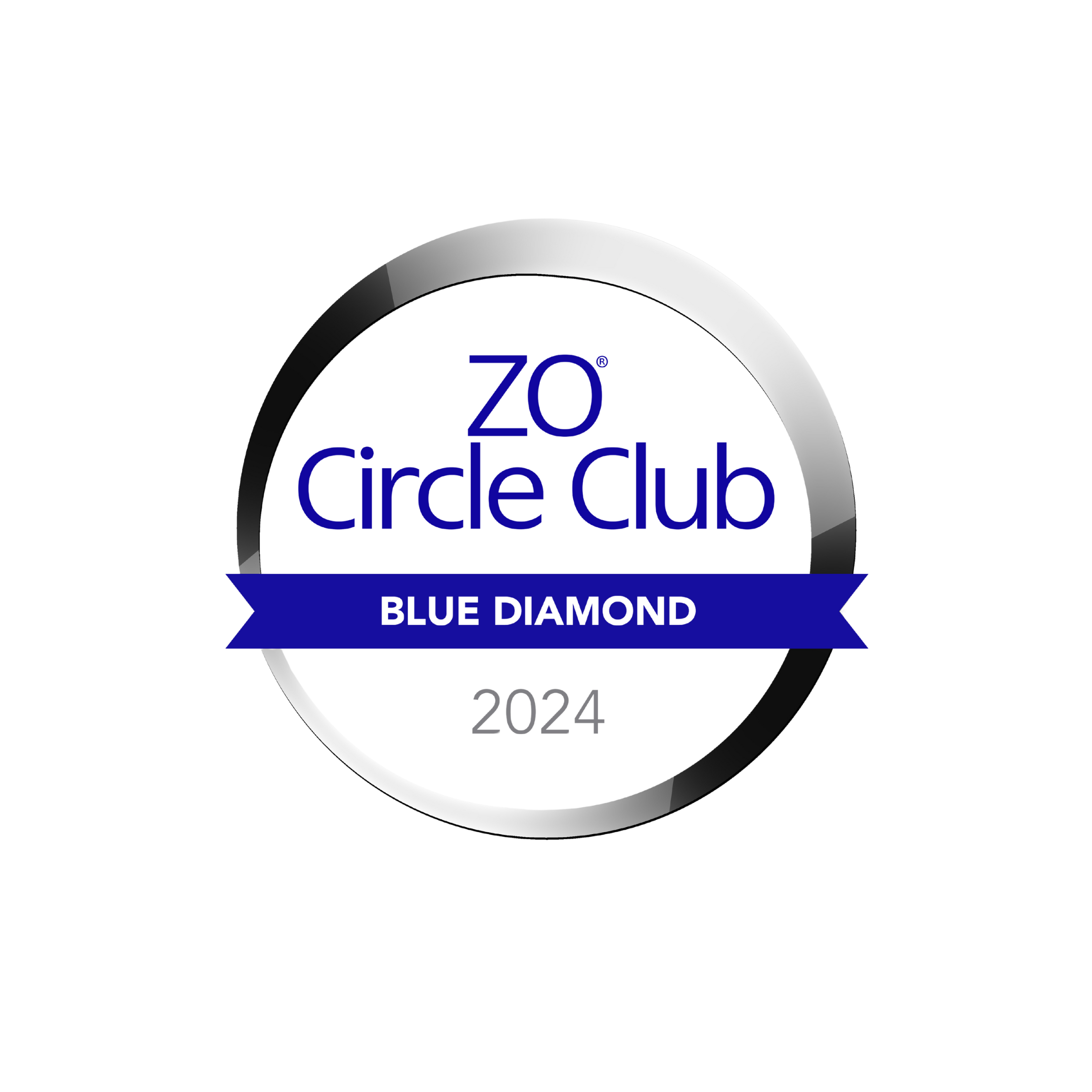 A circular badge with a silver border, featuring the text "Zoo Circle Club" in blue, and a blue ribbon with the words "Blue Diamond" across the center. The year "2024" is at the bottom.