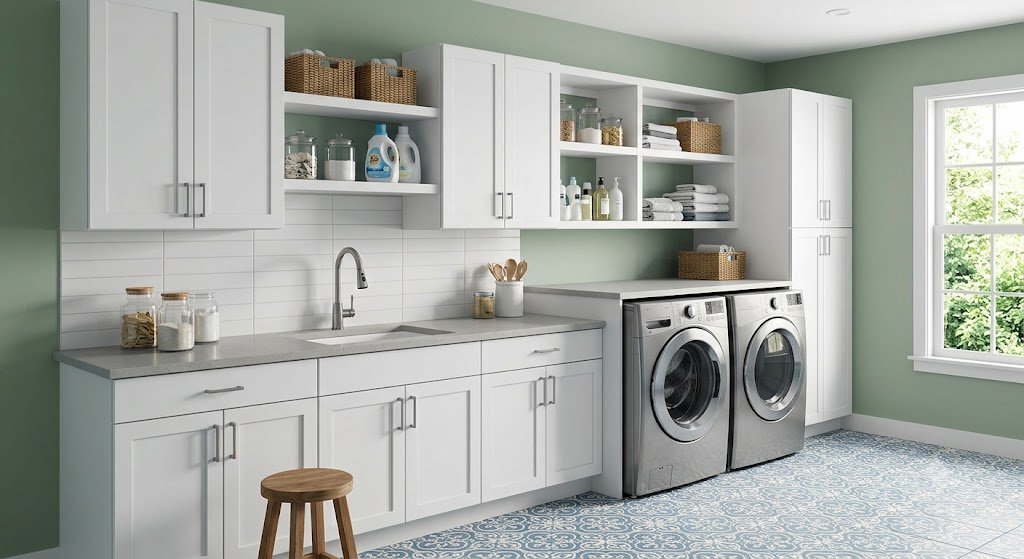 updated laundry room with extra storage
