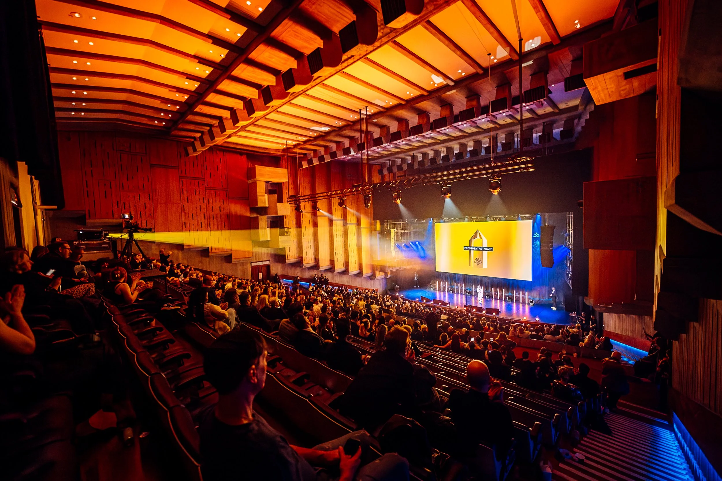 The D&AD Awards ceremony inside the Royal Festival Hall at the Southbank Centre, London. High-impact creative industry event photography by Will Bailey.