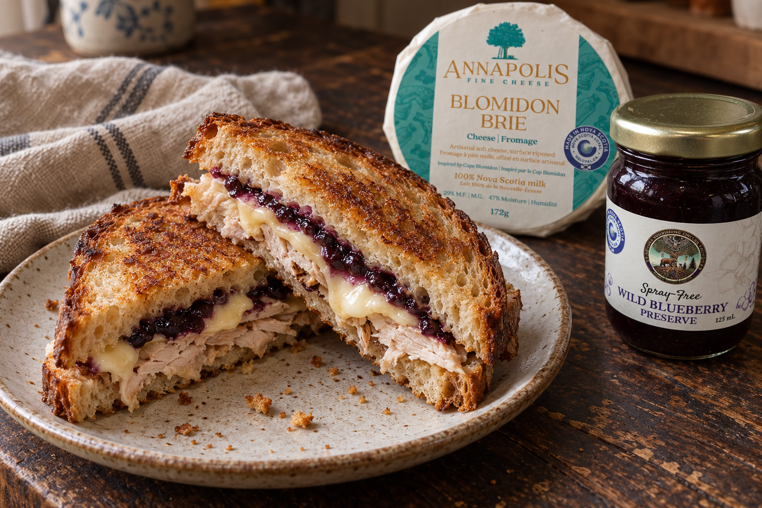 Leftover Turkey, Melted Brie and Wild Blueberry Preserve on Sourdough