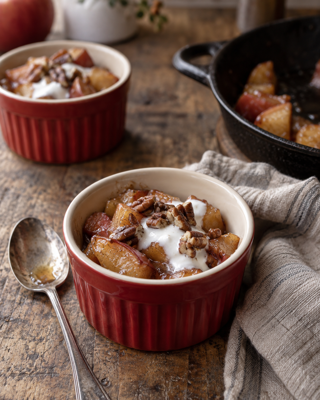 Warm Maple Apples with Coconut Milk Kefir and Toasted Pecans