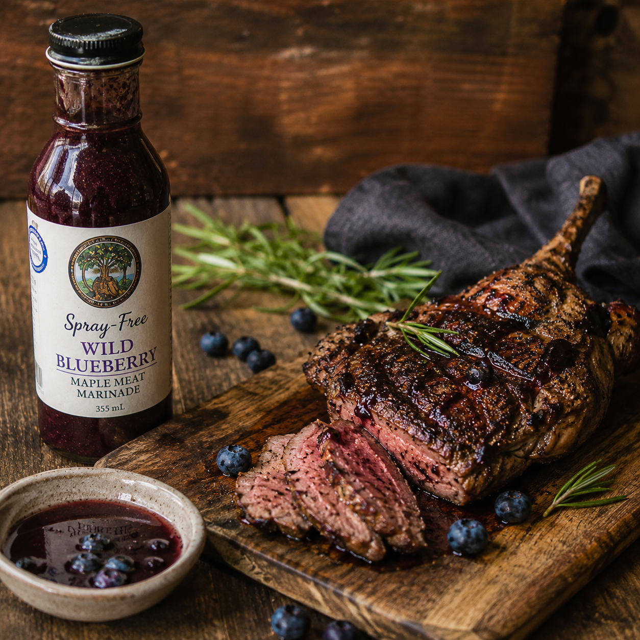 Grilled lamb steak with wild blueberry maple meat marinade.