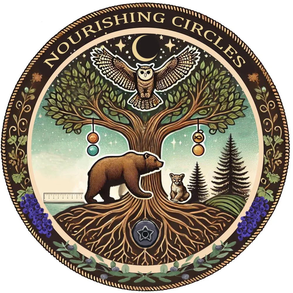 Nourishing Circles Farmstead logo featuring wildlife, trees, and nature-inspired symbolism.